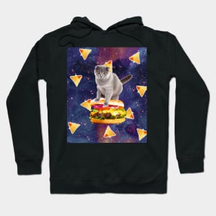 Space Kitty Cat Riding Burger With Nachos Hoodie